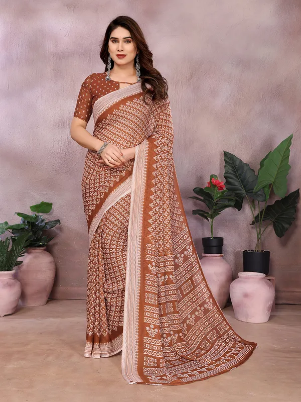 Floral_Print_Daily_Wear_Georgette_Saree_(Brown)
