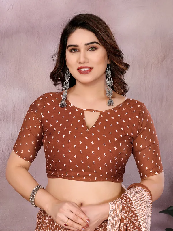 Floral_Print_Daily_Wear_Georgette_Saree_(Brown)