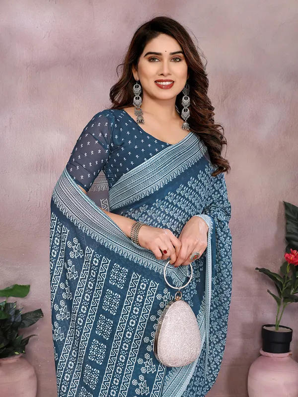 Floral_Print_Daily_Wear_Georgette_Saree_(Rama)