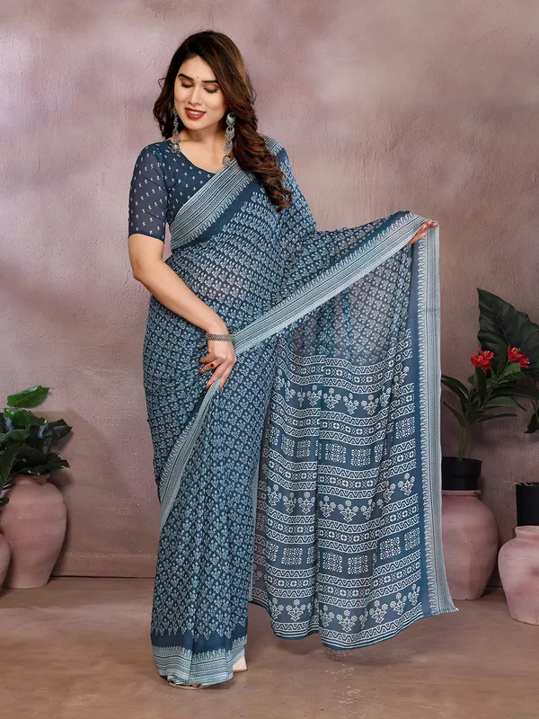 Floral_Print_Daily_Wear_Georgette_Saree_(Rama)