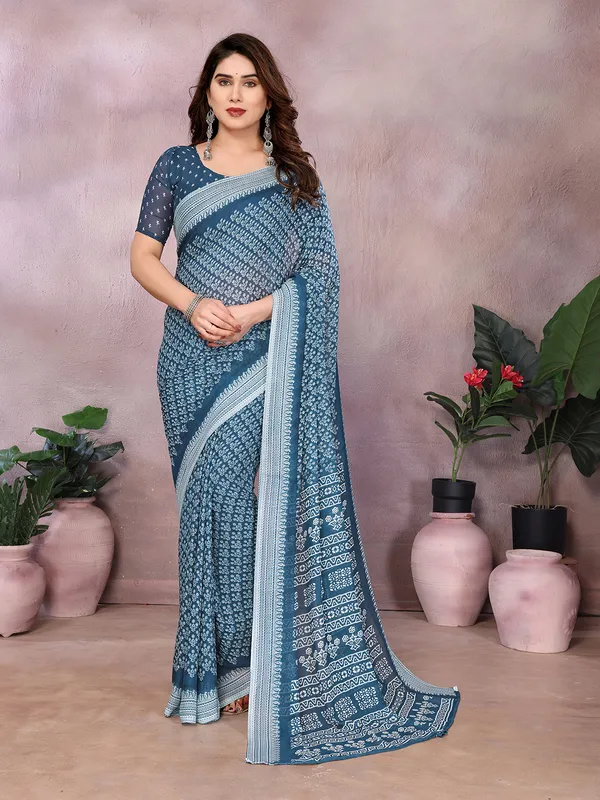 Floral_Print_Daily_Wear_Georgette_Saree_(Rama)