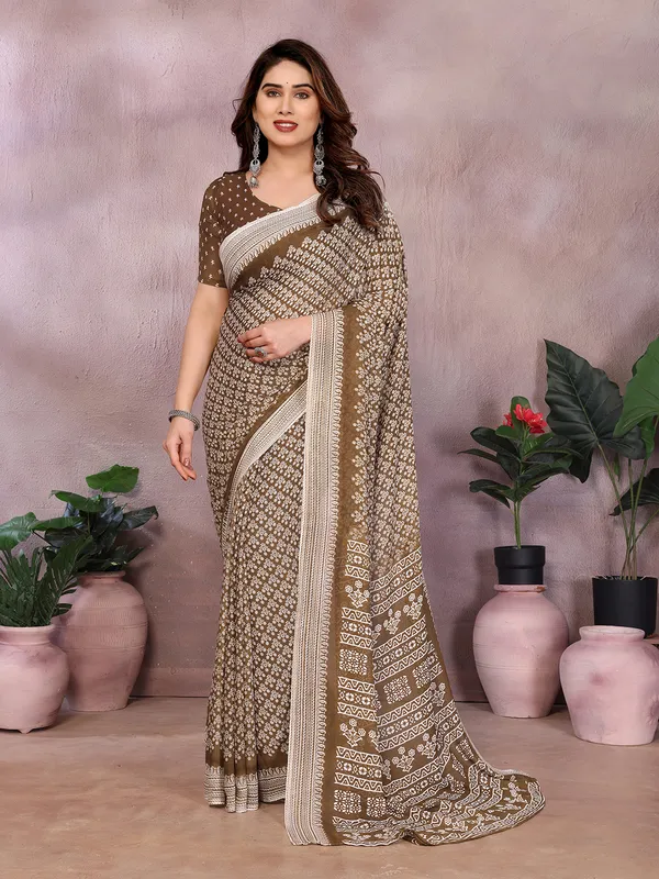 Floral_Print_Daily_Wear_Georgette_Saree_(Mehndi)