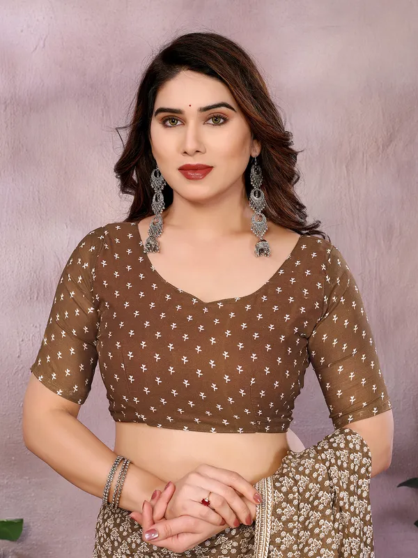 Floral_Print_Daily_Wear_Georgette_Saree_(Mehndi)