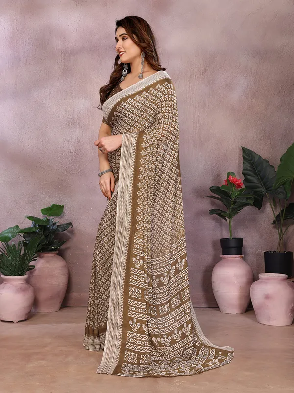 Floral_Print_Daily_Wear_Georgette_Saree_(Mehndi)