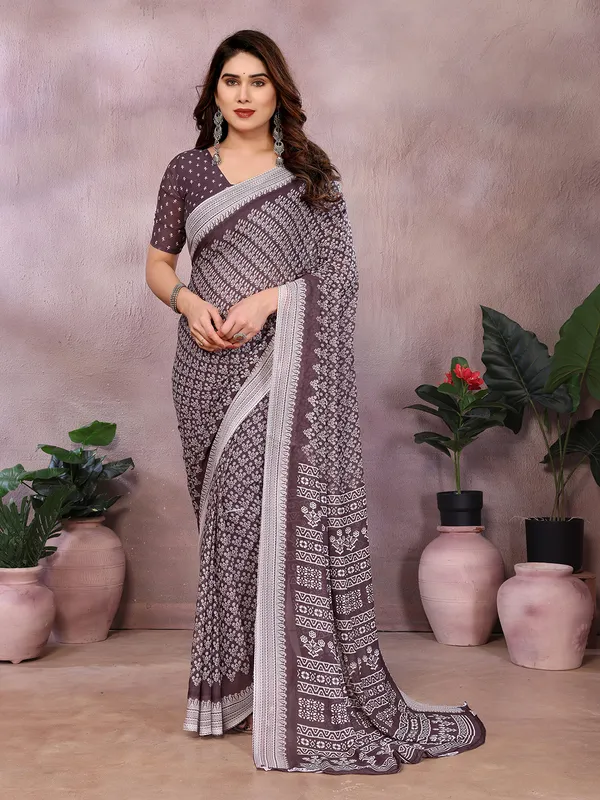 Floral_Print_Daily_Wear_Georgette_Saree_(Purple)