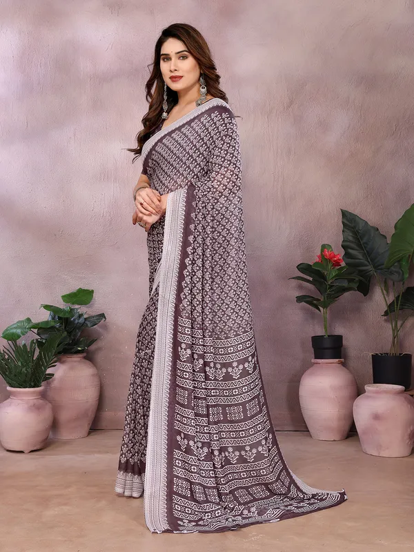 Floral_Print_Daily_Wear_Georgette_Saree_(Purple)