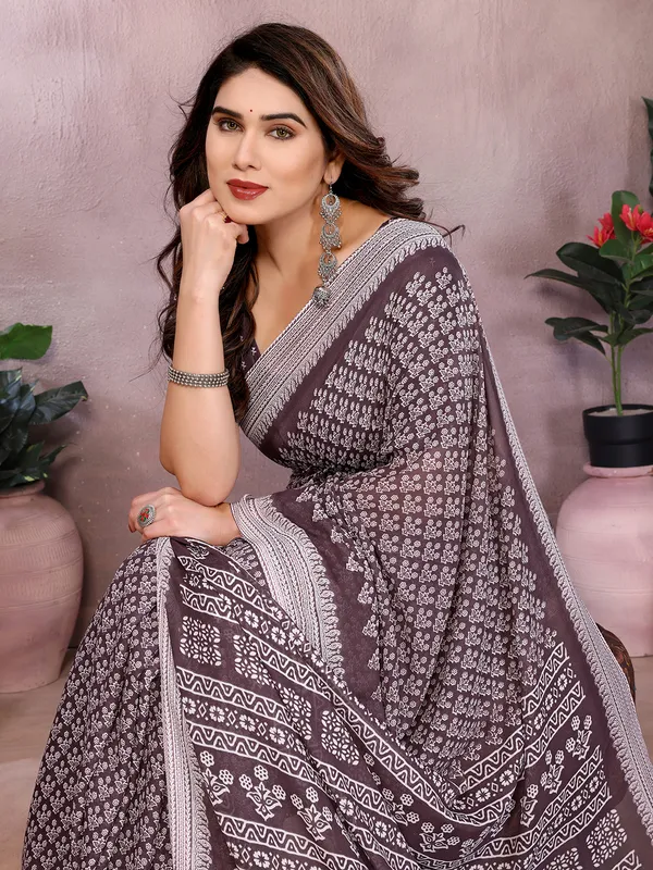 Floral_Print_Daily_Wear_Georgette_Saree_(Purple)