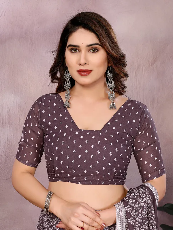 Floral_Print_Daily_Wear_Georgette_Saree_(Purple)