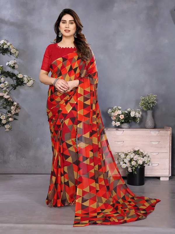 Geometric_Print_Georgette_saree_With_Unstitched_Blouse_Piece_(Multi)