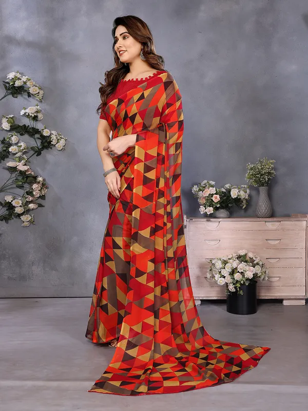 Geometric_Print_Georgette_saree_With_Unstitched_Blouse_Piece_(Multi)
