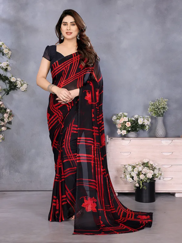 Geometric_Print_Georgette_saree_With_Unstitched_Blouse_Piece_(Black)