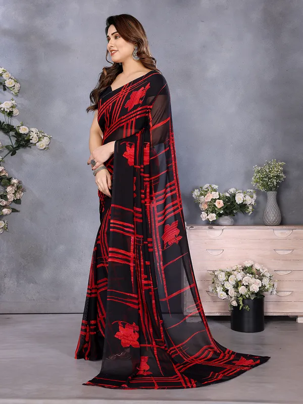 Geometric_Print_Georgette_saree_With_Unstitched_Blouse_Piece_(Black)