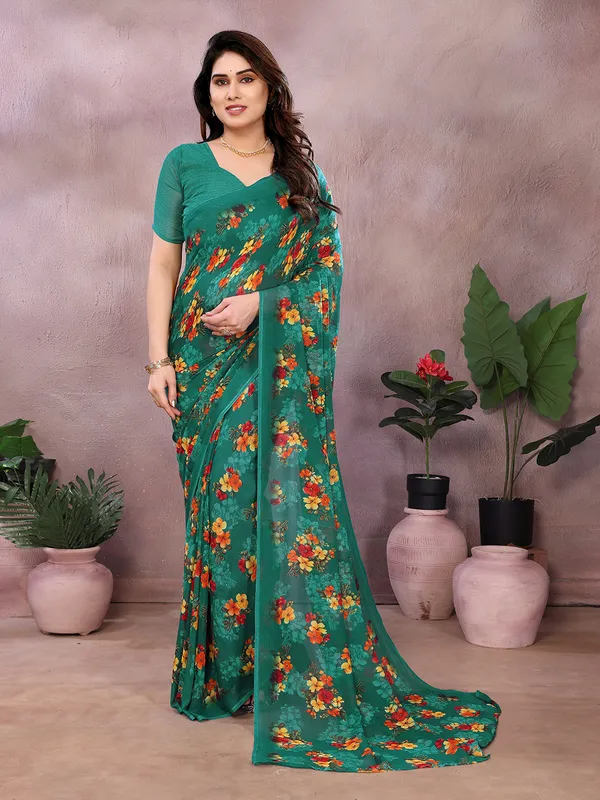 Floral_Print_Georgette_saree_With_Unstitched_Blouse_Piece_(Rama)