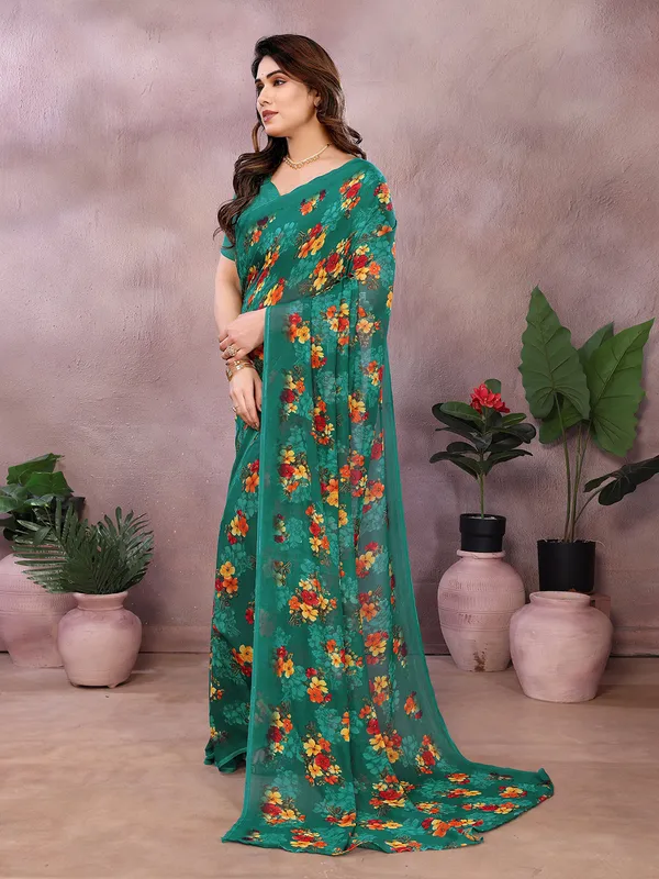 Floral_Print_Georgette_saree_With_Unstitched_Blouse_Piece_(Rama)