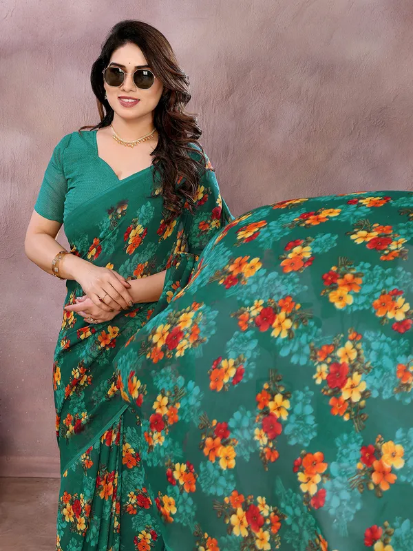 Floral_Print_Georgette_saree_With_Unstitched_Blouse_Piece_(Rama)