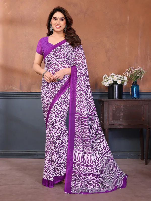 Printed_Georgette_Saree_With_UnStitched_Blouse_Piece_(PURPLE)