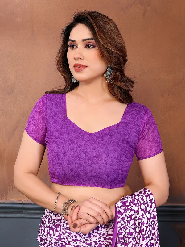 Printed_Georgette_Saree_With_UnStitched_Blouse_Piece_(PURPLE)