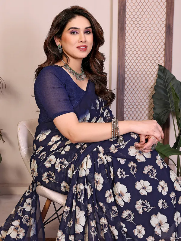 Printed_Georgette_Saree_With_UnStitched_Blouse_Piece_(BLUE)