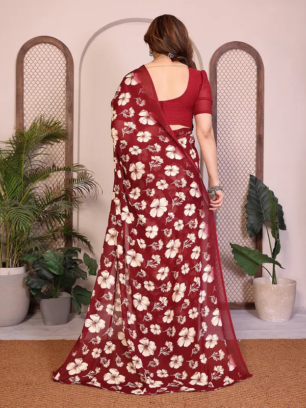 Printed_Georgette_Saree_With_UnStitched_Blouse_Piece_(MAROON)