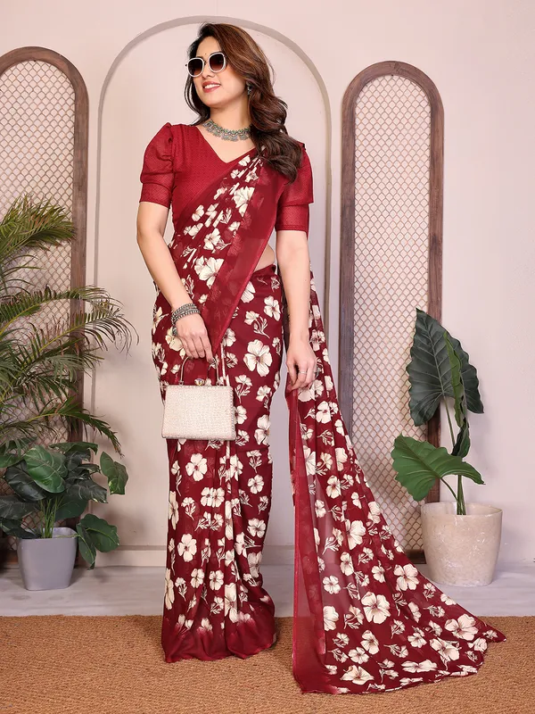 Printed_Georgette_Saree_With_UnStitched_Blouse_Piece_(MAROON)