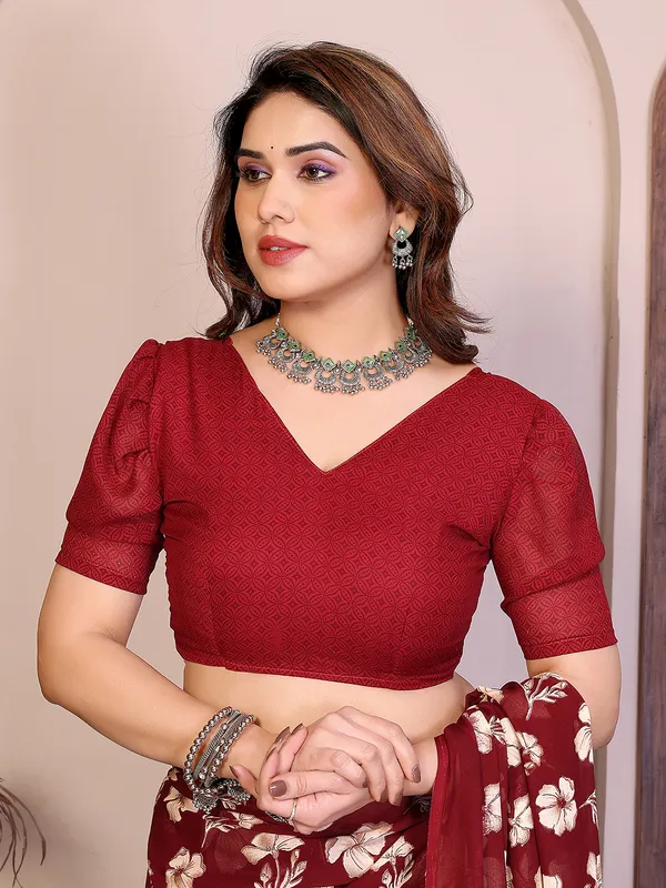 Printed_Georgette_Saree_With_UnStitched_Blouse_Piece_(MAROON)
