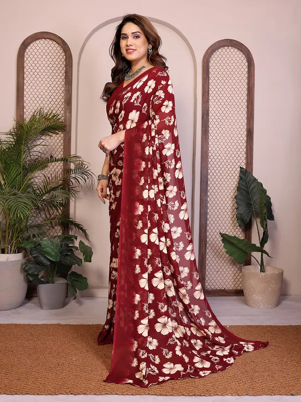 Printed_Georgette_Saree_With_UnStitched_Blouse_Piece_(MAROON)