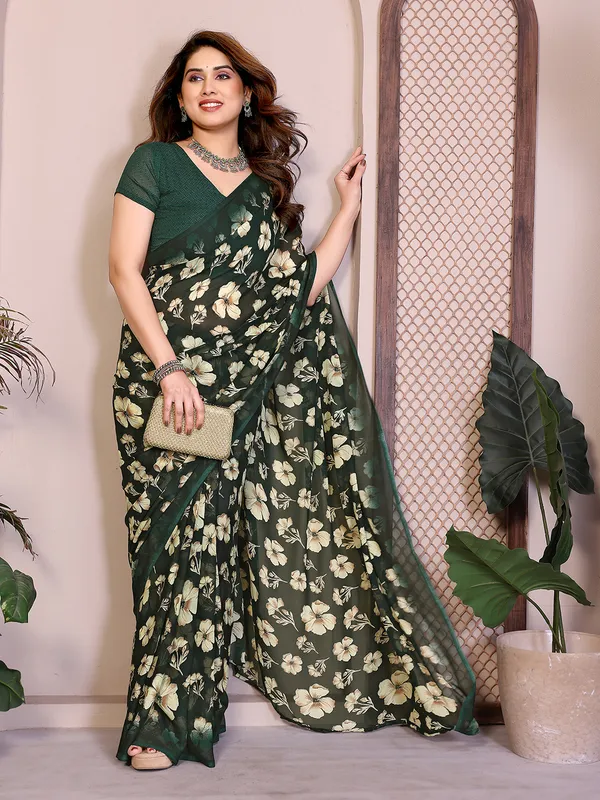 Printed_Georgette_Saree_With_UnStitched_Blouse_Piece_(GREEN)
