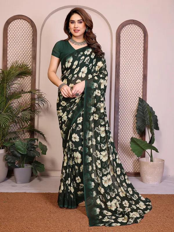 Printed_Georgette_Saree_With_UnStitched_Blouse_Piece_(GREEN)
