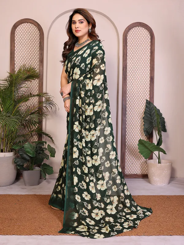 Printed_Georgette_Saree_With_UnStitched_Blouse_Piece_(GREEN)