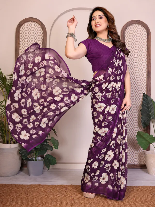 Printed_Georgette_Saree_With_UnStitched_Blouse_Piece_(PURPLE)