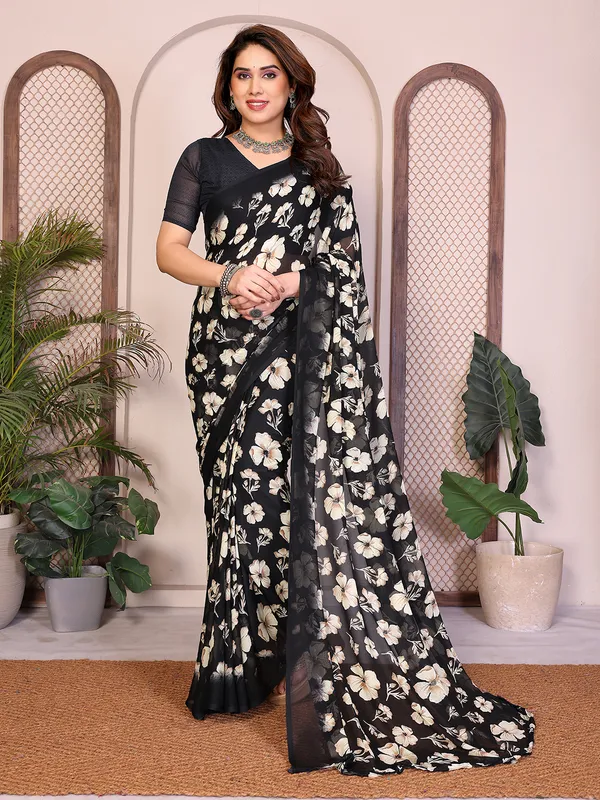 Printed_Georgette_Saree_With_UnStitched_Blouse_Piece_(BLACK)