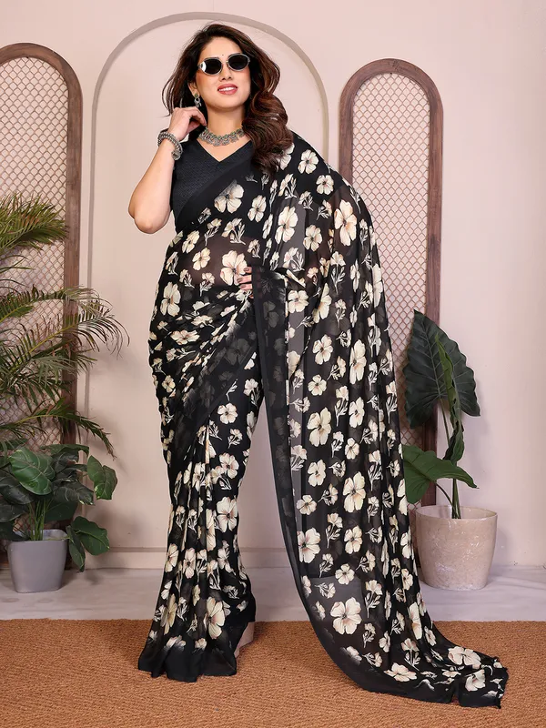 Printed_Georgette_Saree_With_UnStitched_Blouse_Piece_(BLACK)