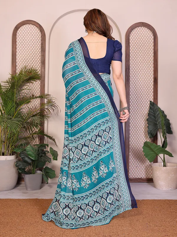 Printed_Georgette_Saree_With_UnStitched_Blouse_Piece_(BLUE)