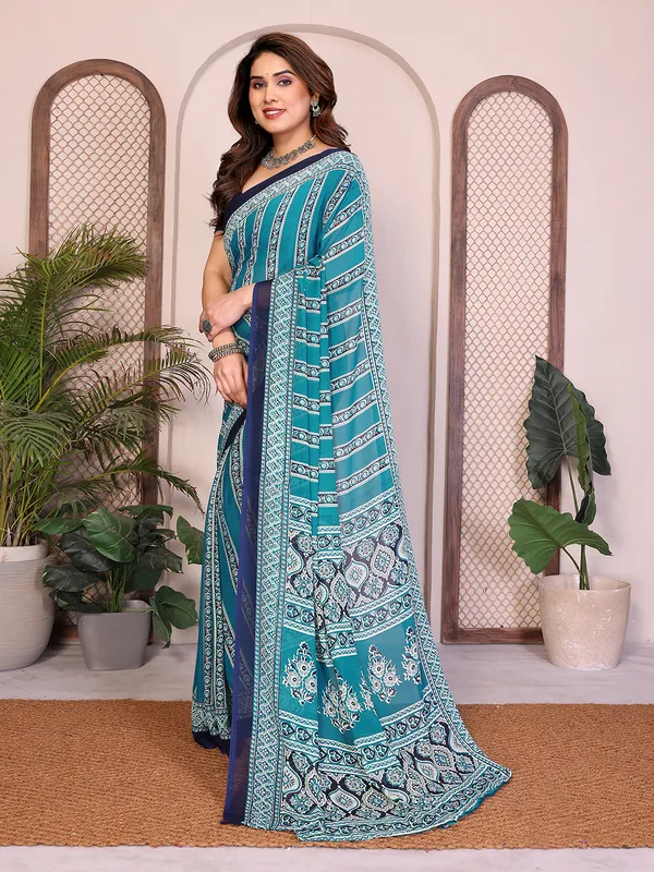 Printed_Georgette_Saree_With_UnStitched_Blouse_Piece_(BLUE)