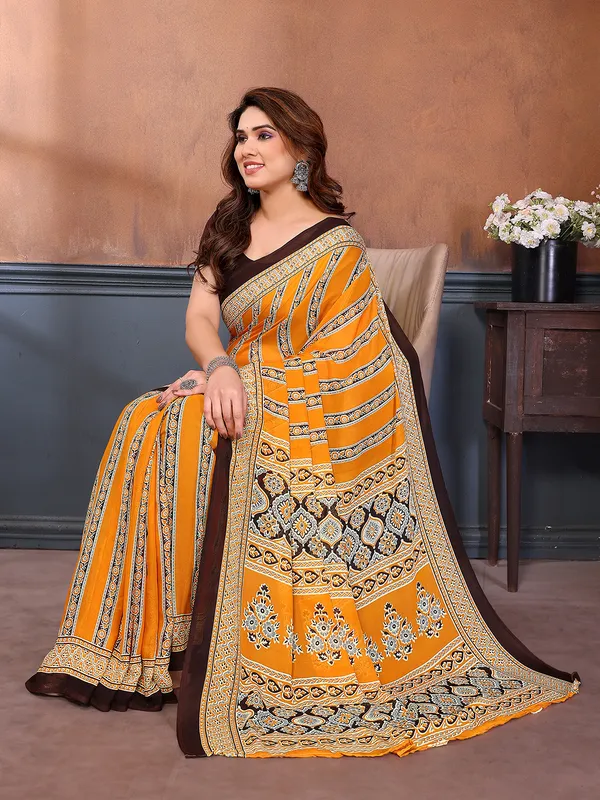 Printed_Georgette_Saree_With_UnStitched_Blouse_Piece_(YELLOW)