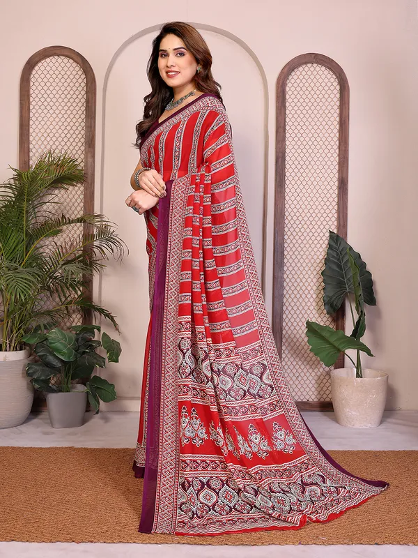 Printed_Georgette_Saree_With_UnStitched_Blouse_Piece_(RED)