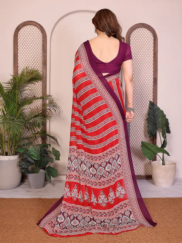 Printed_Georgette_Saree_With_UnStitched_Blouse_Piece_(RED)