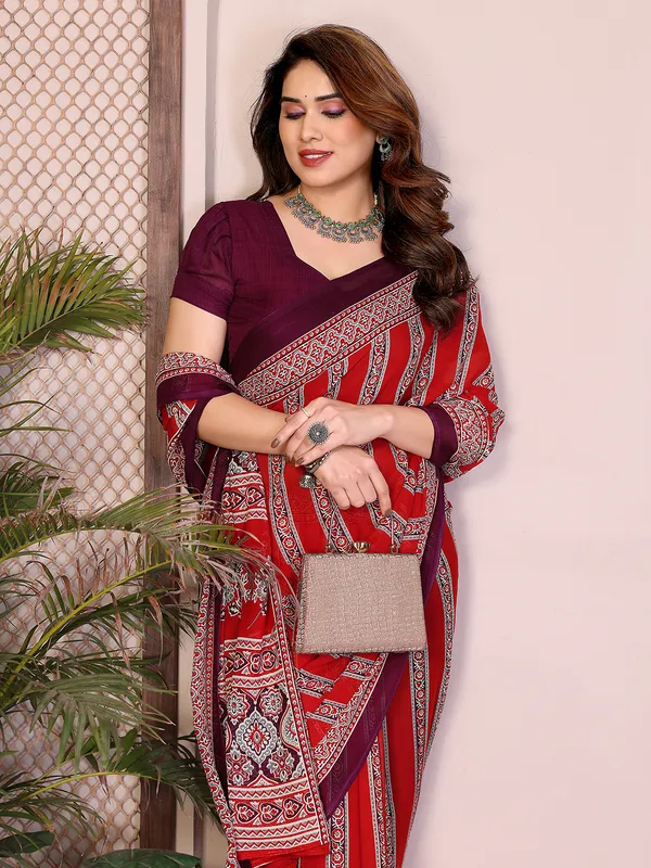 Printed_Georgette_Saree_With_UnStitched_Blouse_Piece_(RED)