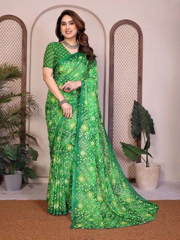 Printed_Georgette_Saree_With_UnStitched_Blouse_Piece_(GREEN)