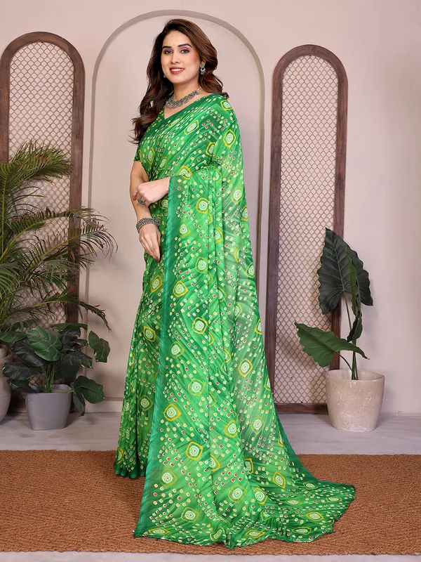 Printed_Georgette_Saree_With_UnStitched_Blouse_Piece_(GREEN)