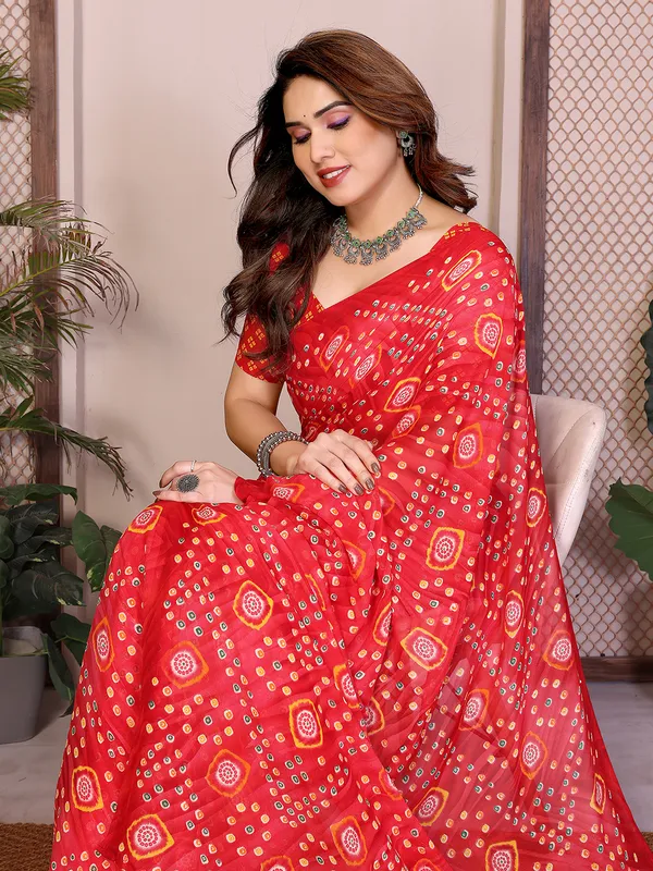 Printed_Georgette_Saree_With_UnStitched_Blouse_Piece_(RED)