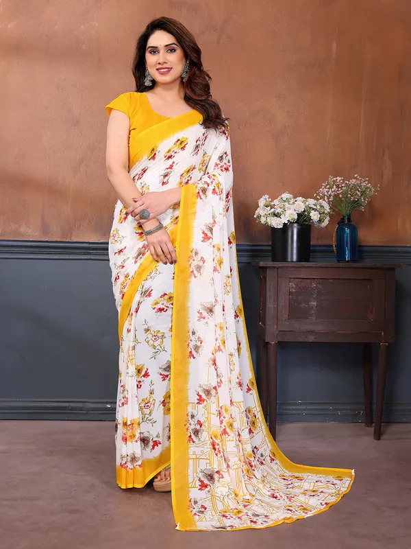 Printed_Georgette_Saree_With_UnStitched_Blouse_Piece_(YELLOW)
