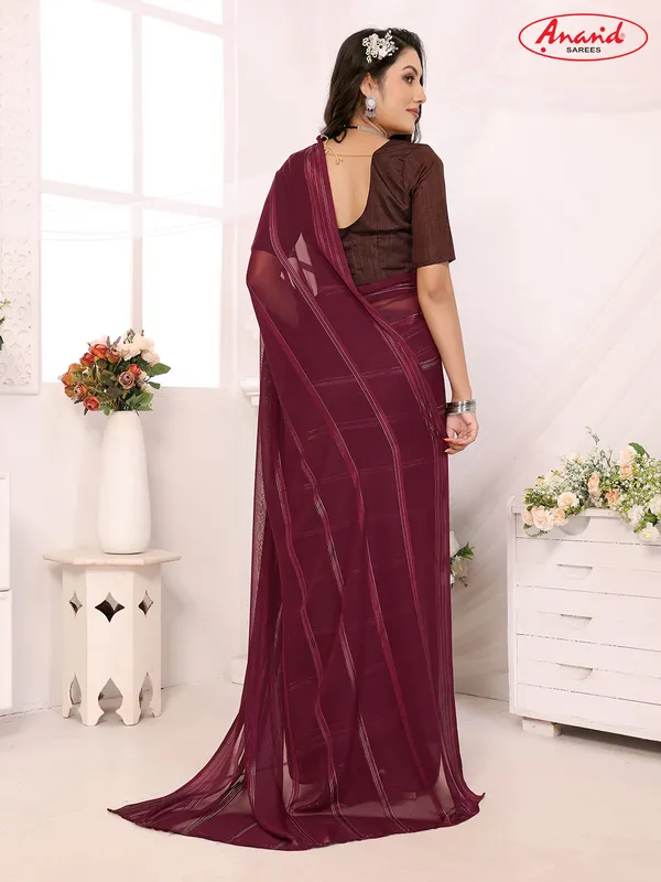 Embellished,_Striped,_Self_Design_Bollywood_Satin_Saree_(Maroon)