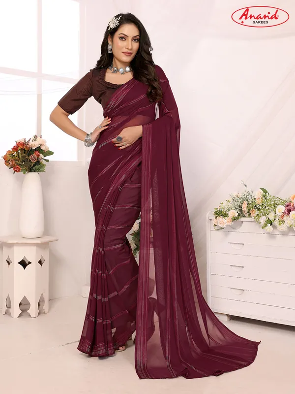 Embellished,_Striped,_Self_Design_Bollywood_Satin_Saree_(Maroon)