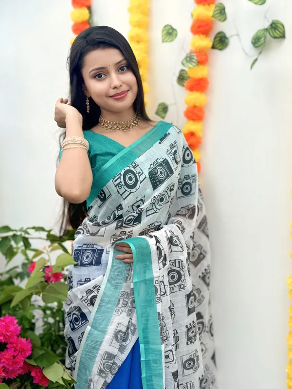 Women's_Printed_Cotton_Linen_Saree_With_Unstitched_Blouse_Piece
