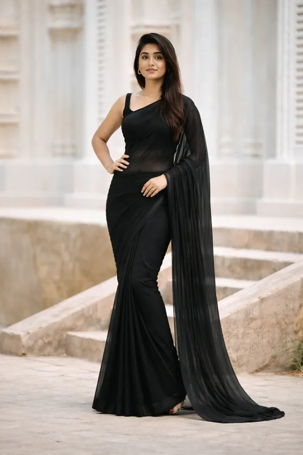 Elegant_Solid_Chiffon_Plain_Dyed_Saree_With_Unstitched_Blouse_Piece
