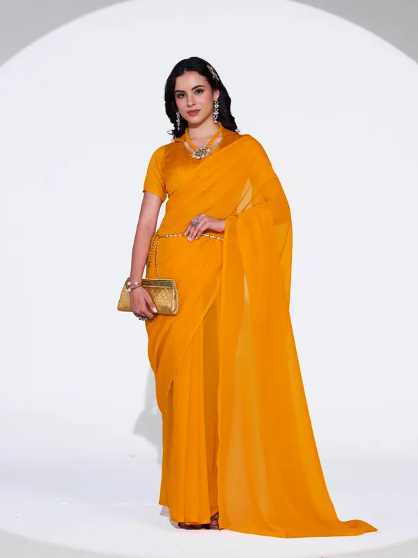 Women's_Stylish_Plain_Georgette_Saree_With_Unstitched_Blouse_Piece