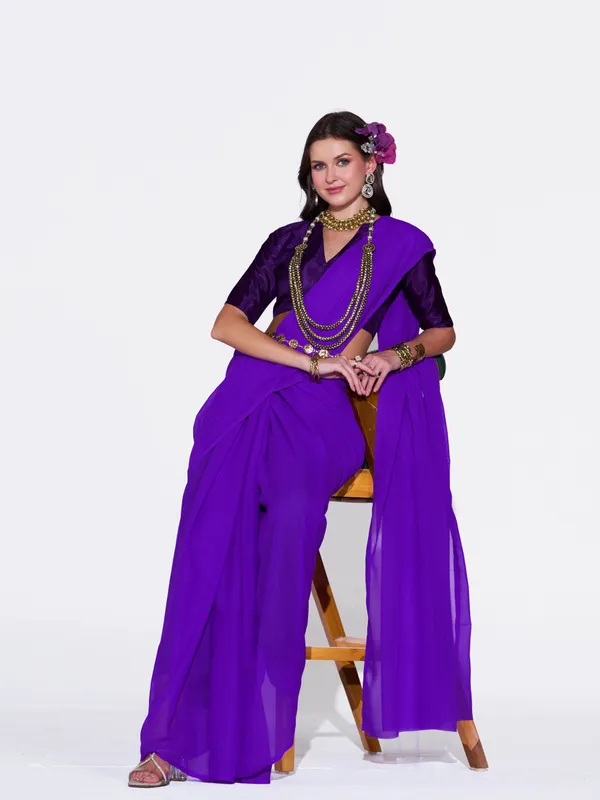 Women's_Stylish_Plain_Georgette_Saree_With_Unstitched_Blouse_Piece