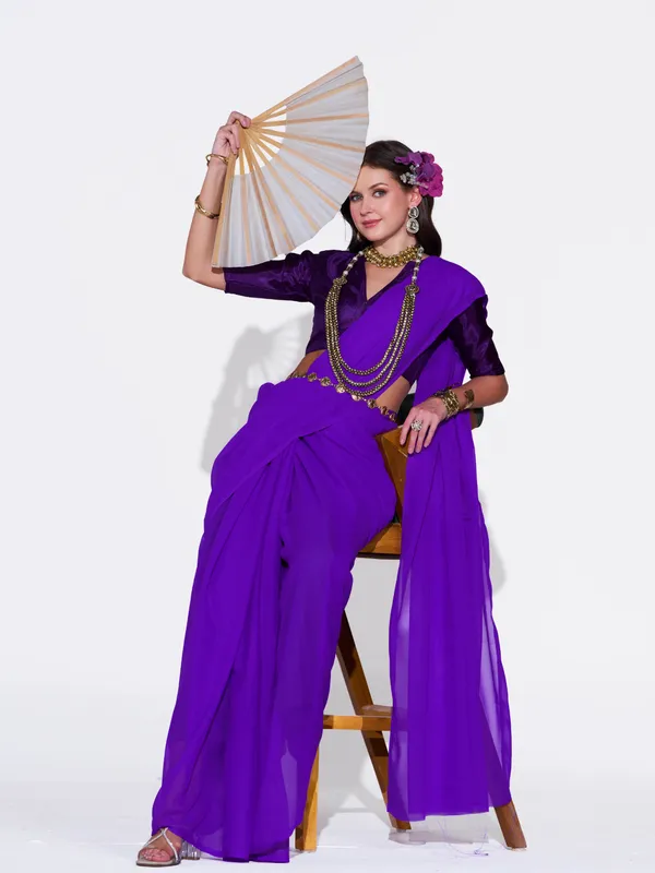 Women's_Stylish_Plain_Georgette_Saree_With_Unstitched_Blouse_Piece