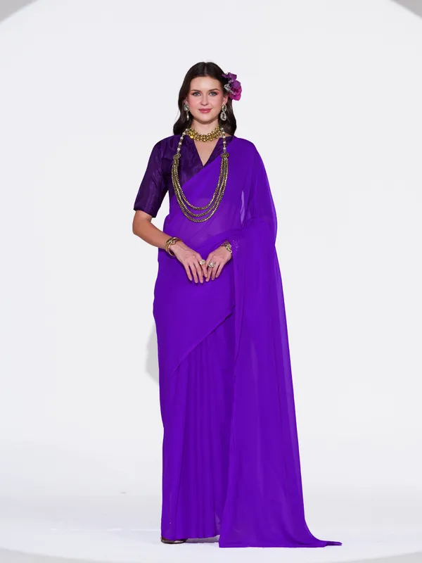 Women's_Stylish_Plain_Georgette_Saree_With_Unstitched_Blouse_Piece
